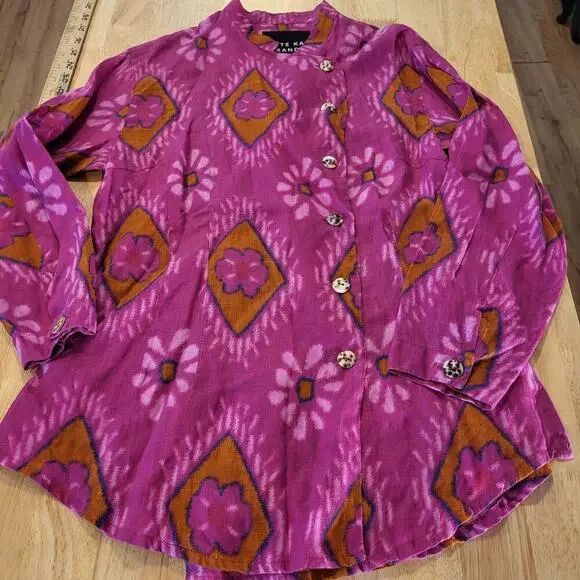 Bitte Kai Rand Batik Dyed Pink Double Breasted Button Blouse 18" Pit 2 PIT Small - Picture 1 of 12